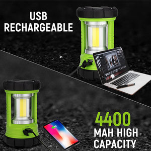 3000 Lumens 360° COB Rechargeable Camping Lantern In Green/Black/Orange