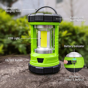 3000 Lumens 360° COB Rechargeable Camping Lantern In Green/Black/Orange