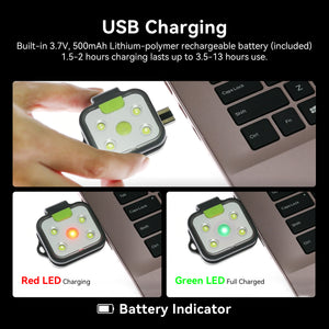 Rechargeable LED running light with up to 13 hours of runtime on low brightness mode for extended outdoor use