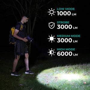 6000 Lumens LED Rechargeable Spotlight Different Modes