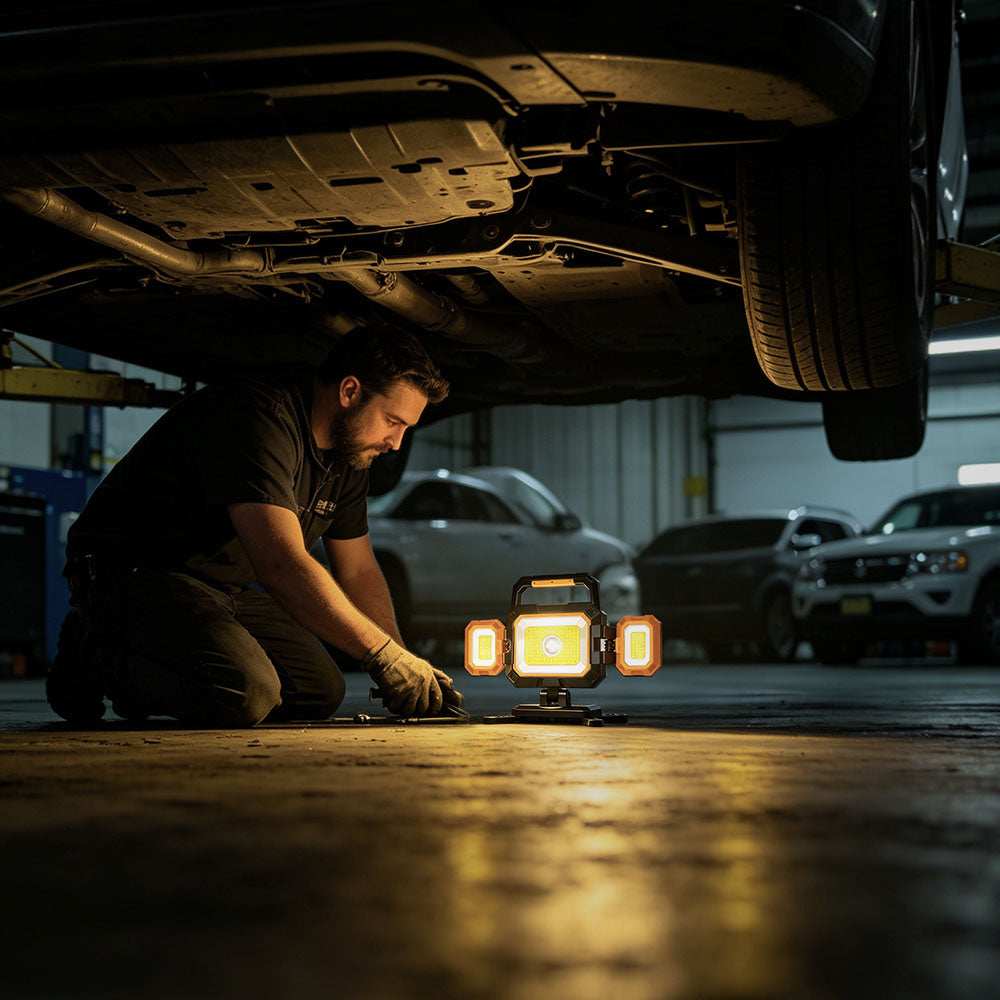 Shop Hokolite rechargeable LED work lights — magnetic bases, adjustable necks, 500–1500+ lumens. Built for mechanics, electricians, and contractors.