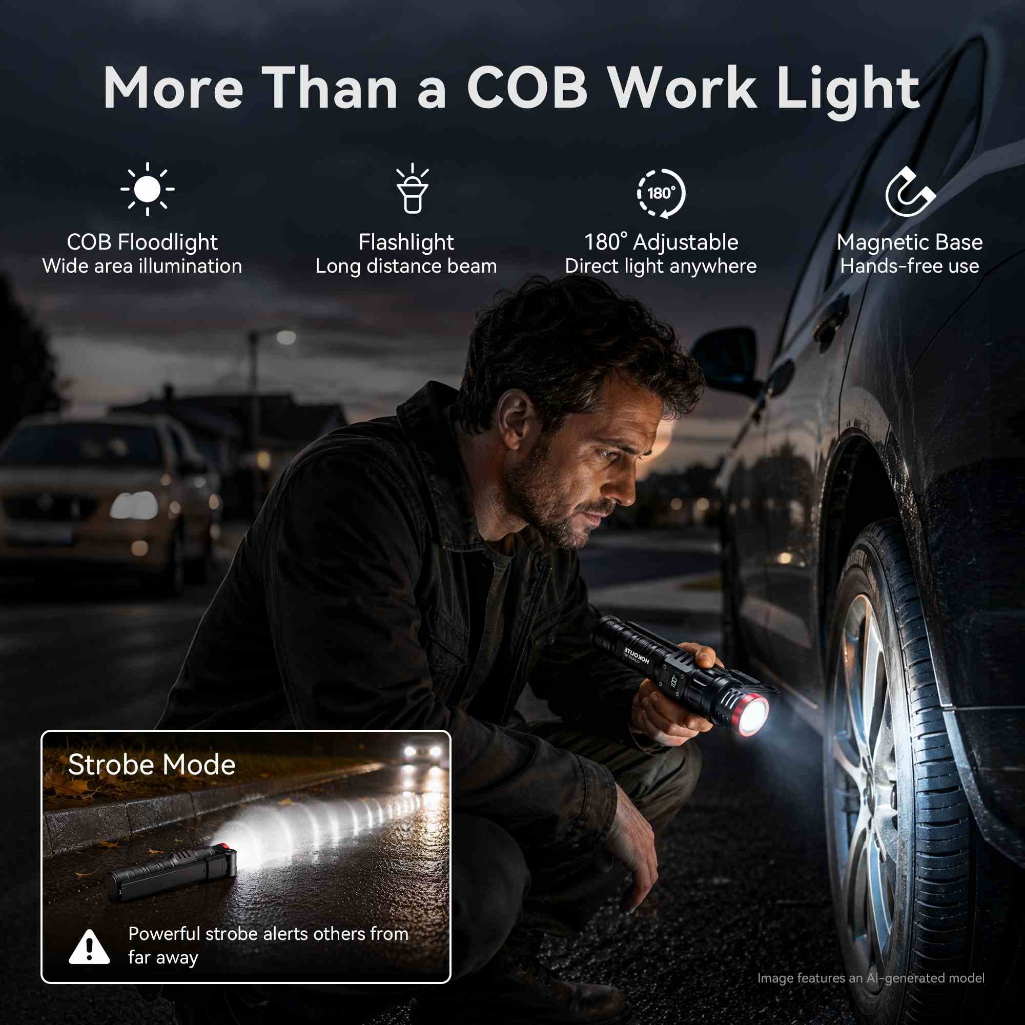 Hokolite CLAKAP W7 COB side work light for wide-area lighting