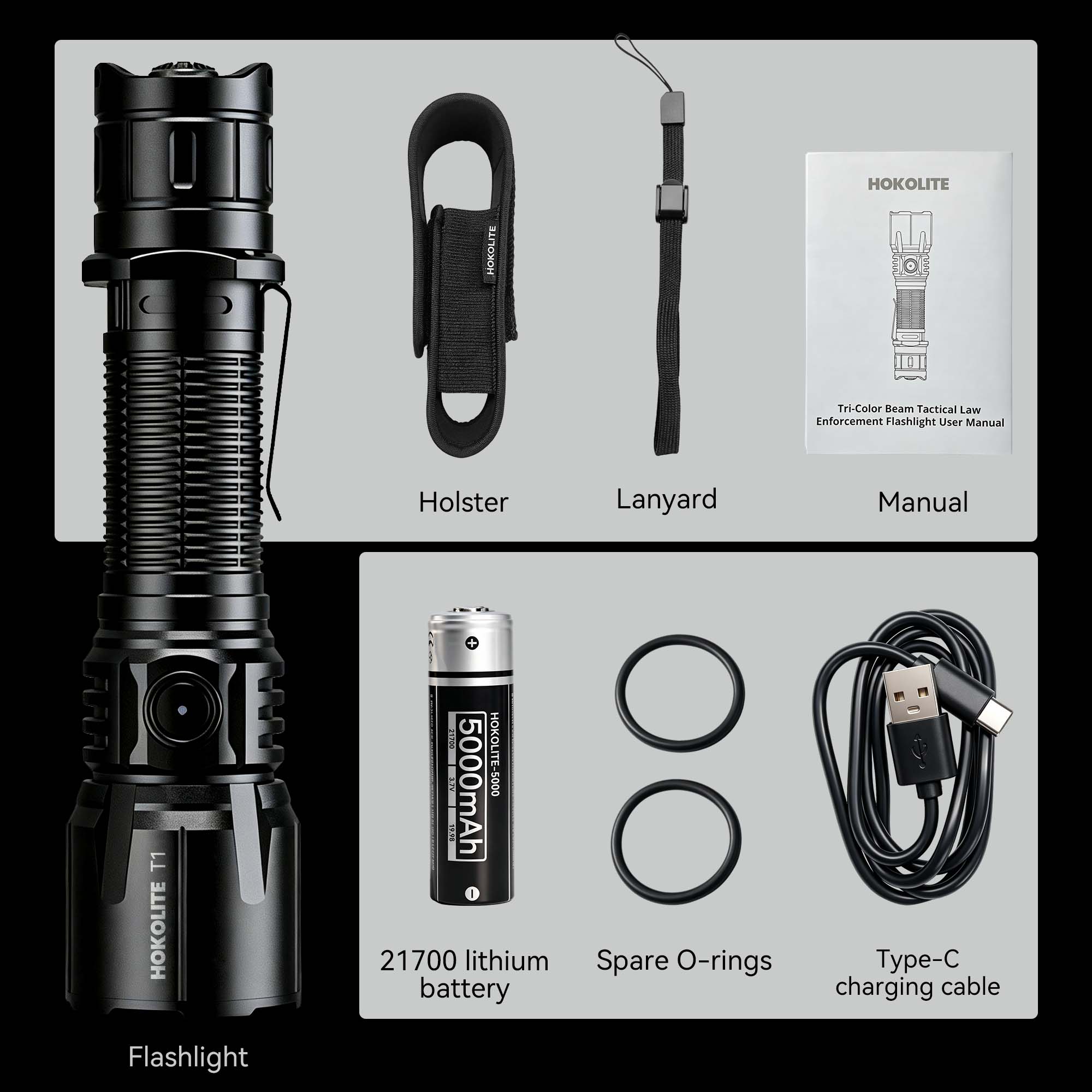 T1 - Three Color 2060LM Long Throw High-Performance Rechargeable Hunting Flashlight for Outdoor & Hunting