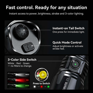 T1 - Three Color 2060LM Long Throw High-Performance Rechargeable Hunting Flashlight for Outdoor & Hunting