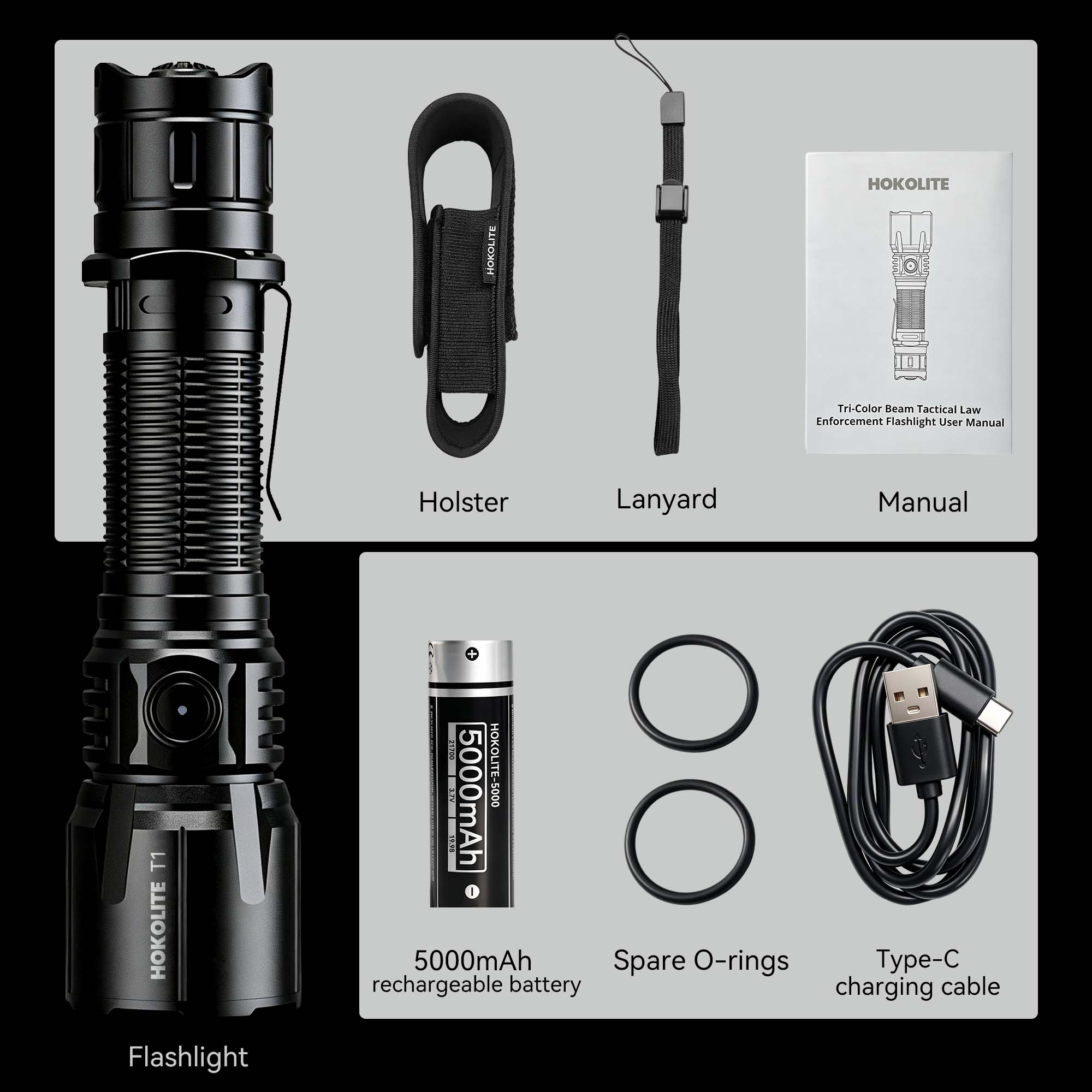 T1 - Three Color 2060LM Long Throw High-Performance Rechargeable Hunting Flashlight for Outdoor & Hunting