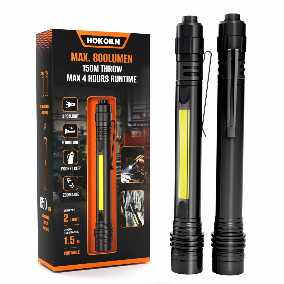 HOKOLITE 7593 - 800 Lumen Dual Light EDC Flashlight -