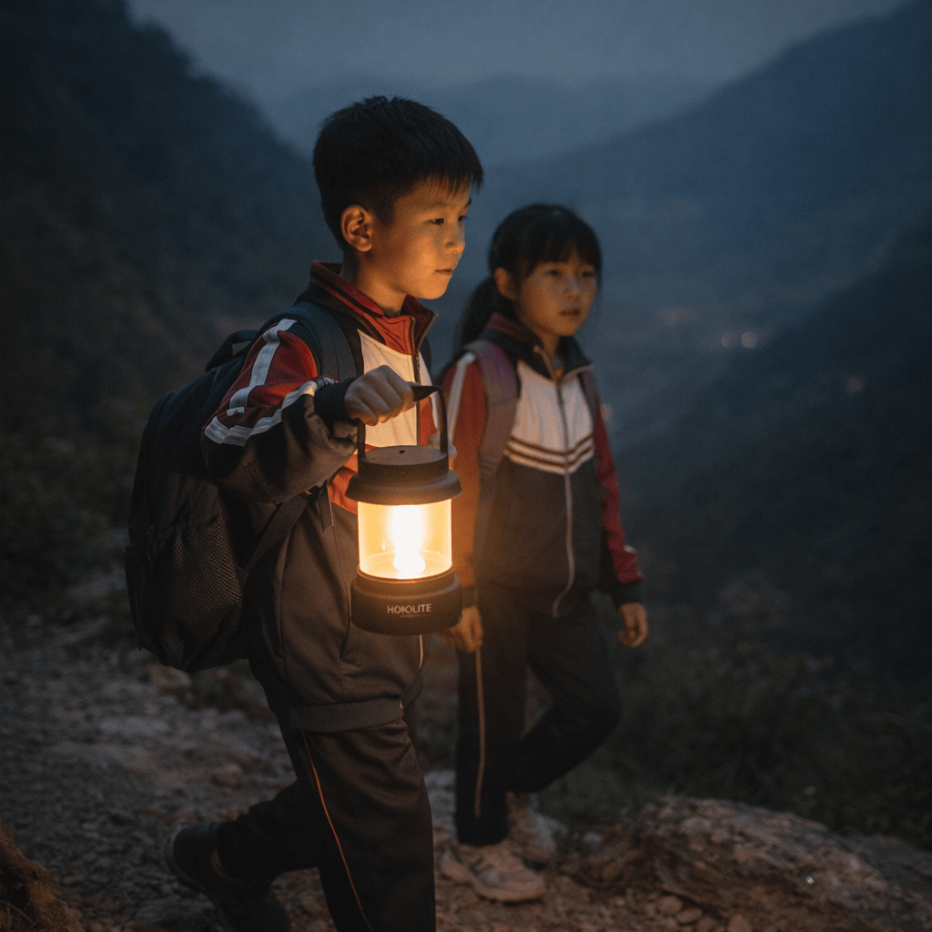 children-walking-to-school-with-lamps-before-sunrise-mountain-road-hoko-founder-vision-hope-keep-on