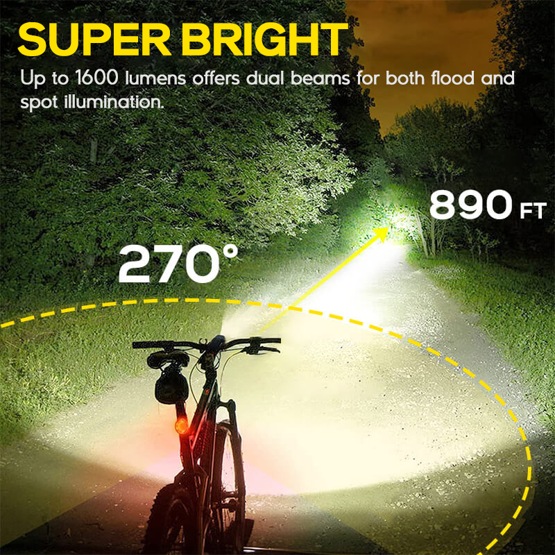 1600LM Mountain Bike Lights With Rear Light 2 Light Source 21