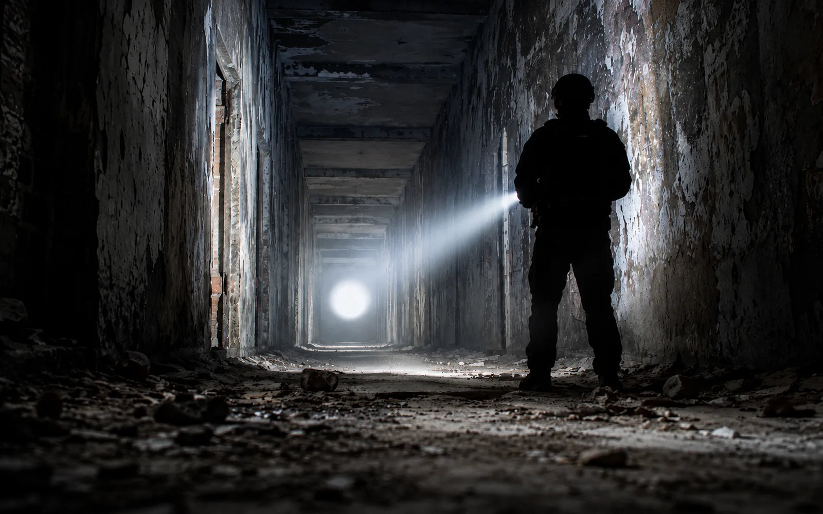 HOKOLITE T1 white beam illuminating a hunting trail