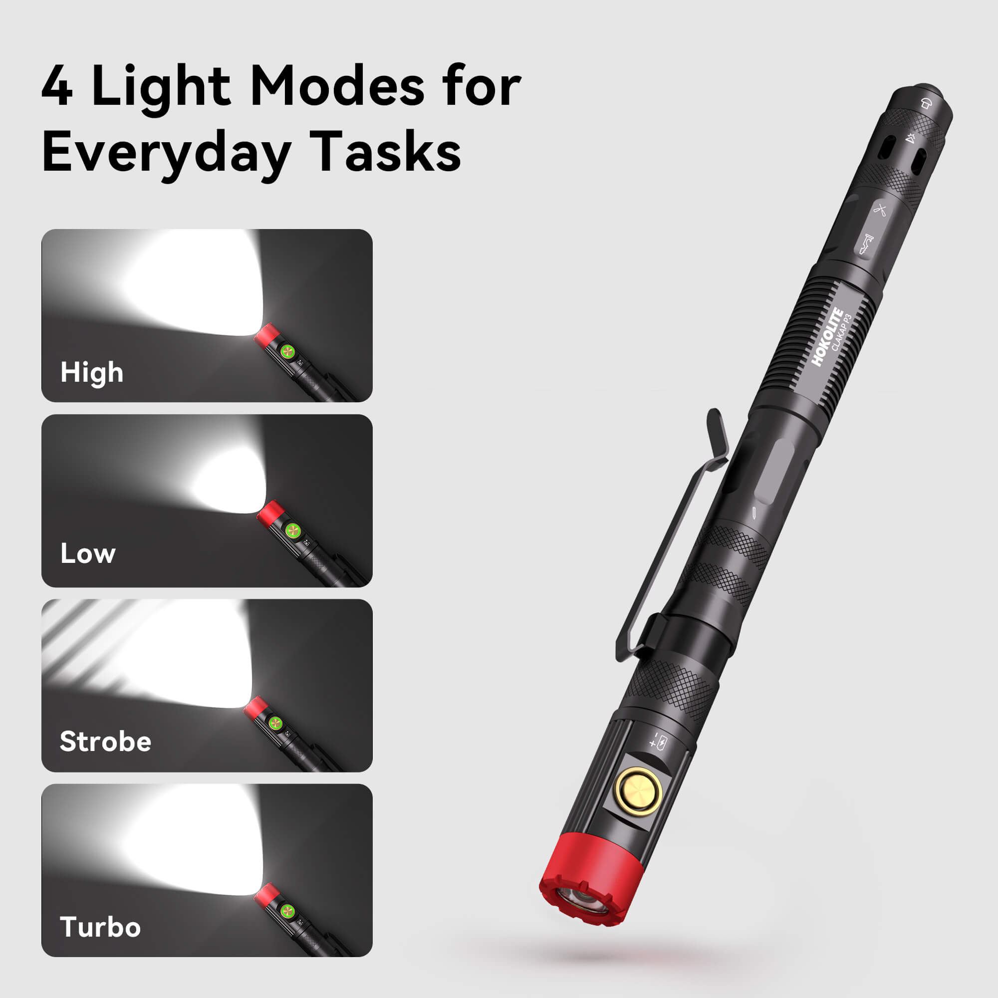 HOKOLITE CLAKAP P5 7-in-1 Rechargeable Multitool Pen Light for Inspection & Emergency