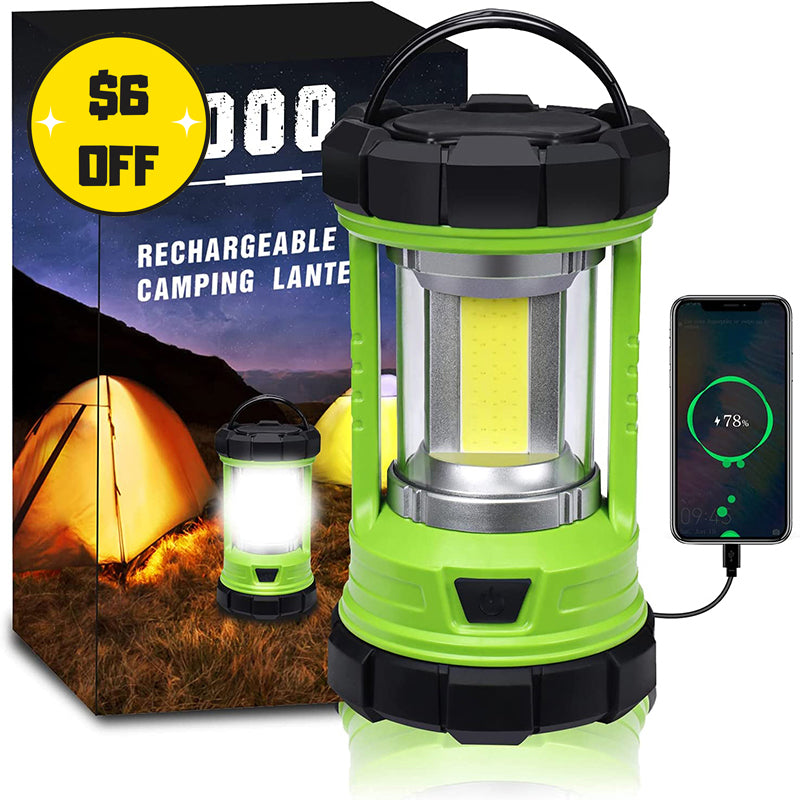 3000 Lumens 360° COB Rechargeable Camping Lantern In Green/Black/Orange