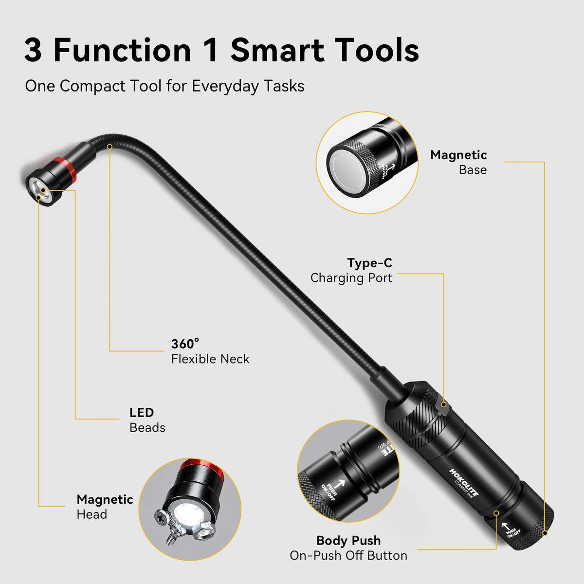 Hokolite CLAKAP W2 flexible gooseneck LED light for engine inspection