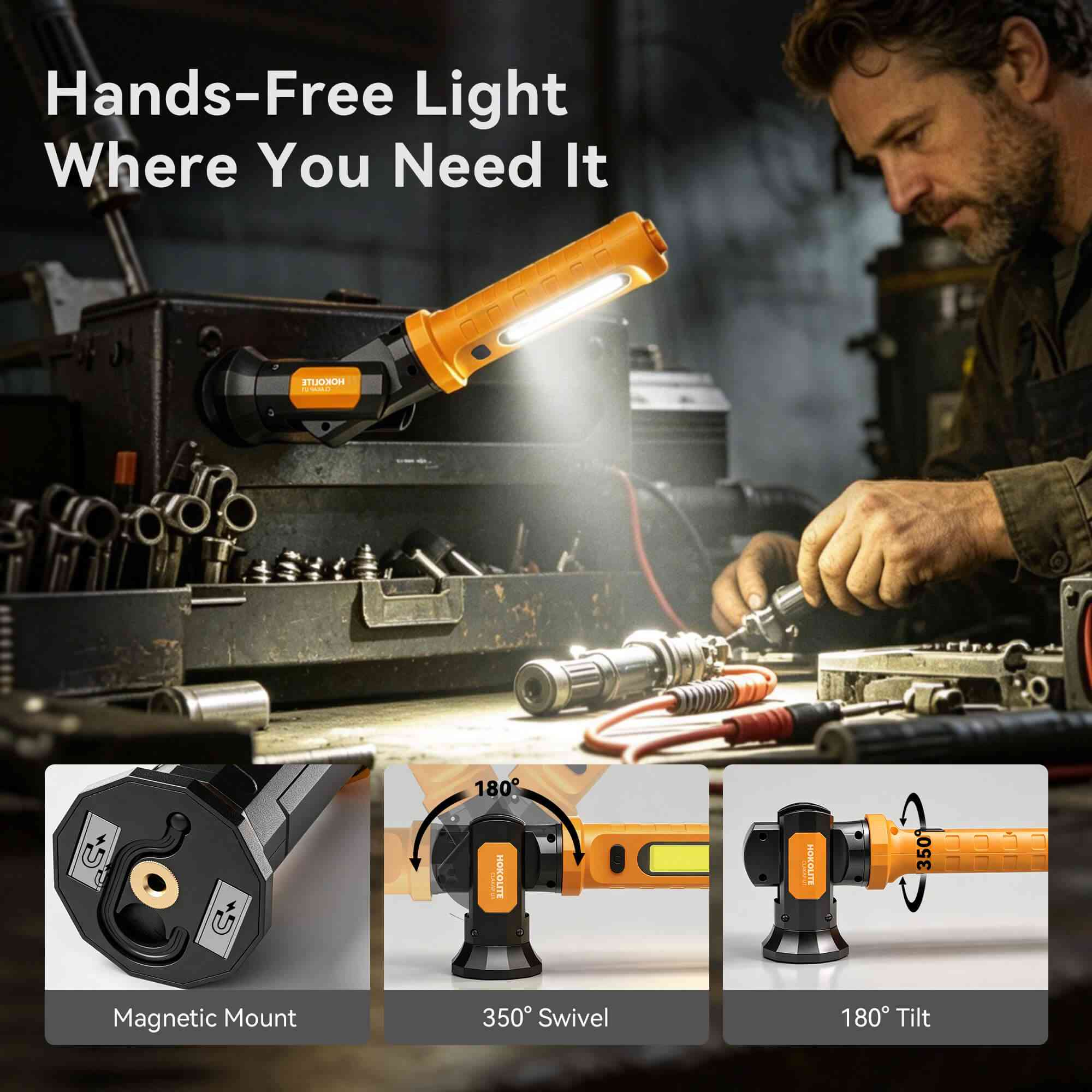 Hokolite CLAKAP U1 separated handheld work lights for close-up mechanic work