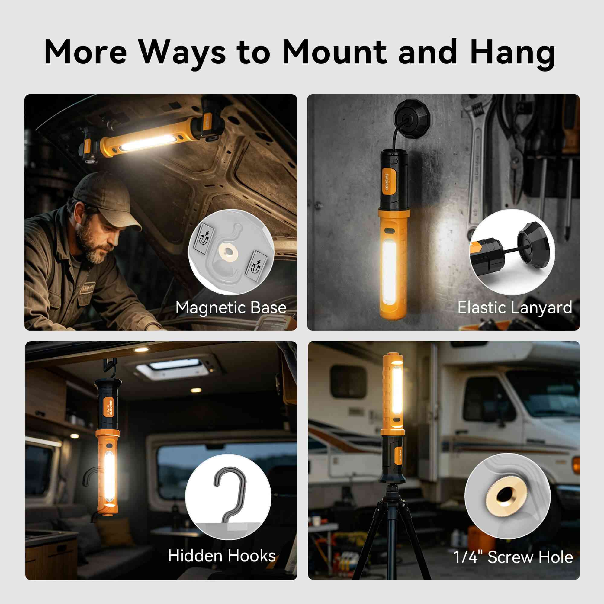 Hokolite CLAKAP U1 350 degree swivel work light for adjustable lighting