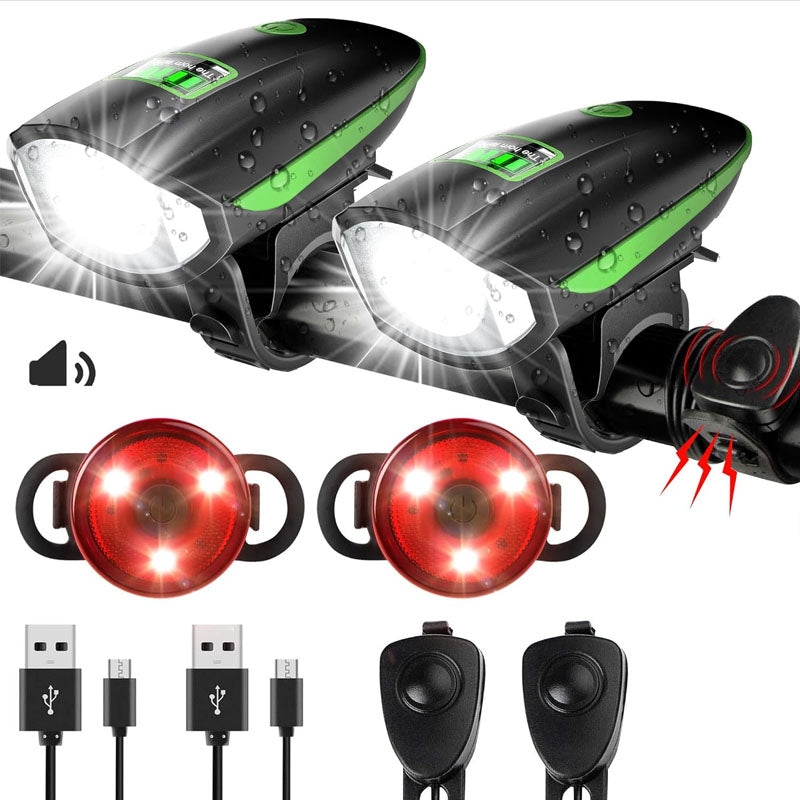Bike Front light With Horn 2Pc, Rechargeable LED Bicycle