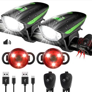 1400 Lumens Rechargeable Bike Lights With Tail Light Black