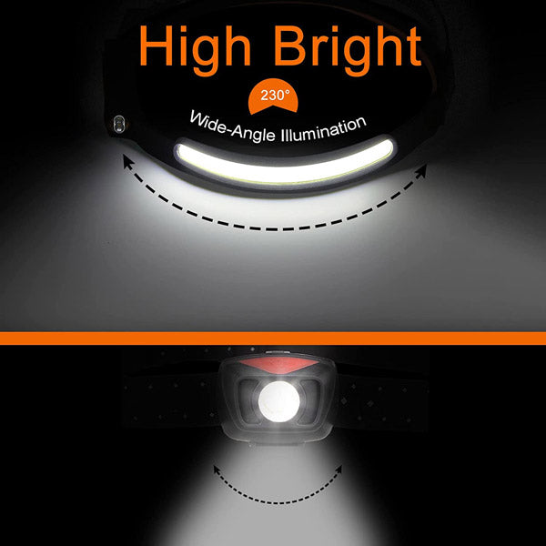 1200 Lumens 230° Wide Beam Headlamp LED With Motion Sensor For Runners