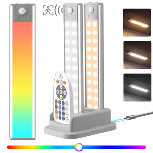 60-LED Rechargeable Motion Sensor Under Cabinet Lighting with Dimmable RGB 3 Pack