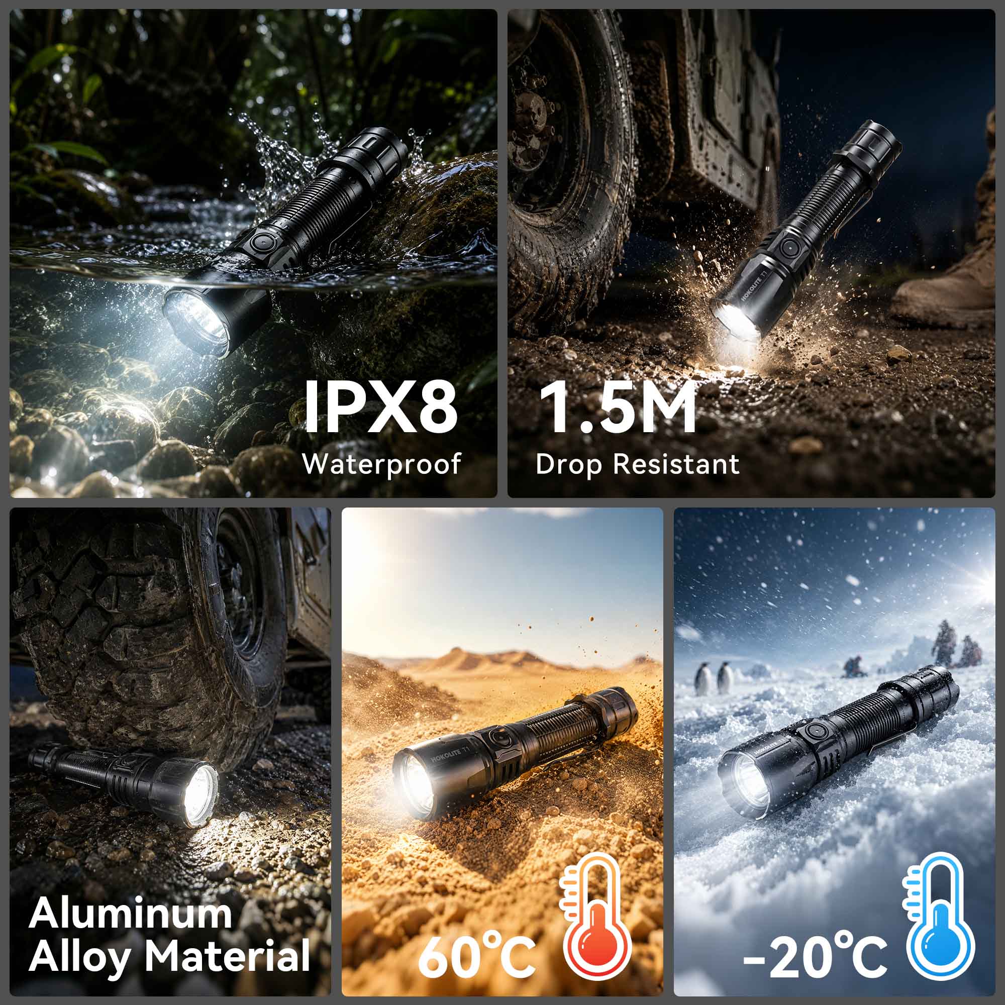 T1 - Three Color 2060LM  Long Throw High-Performance Rechargeable Hunting Flashlight  for Outdoor & Hunting
