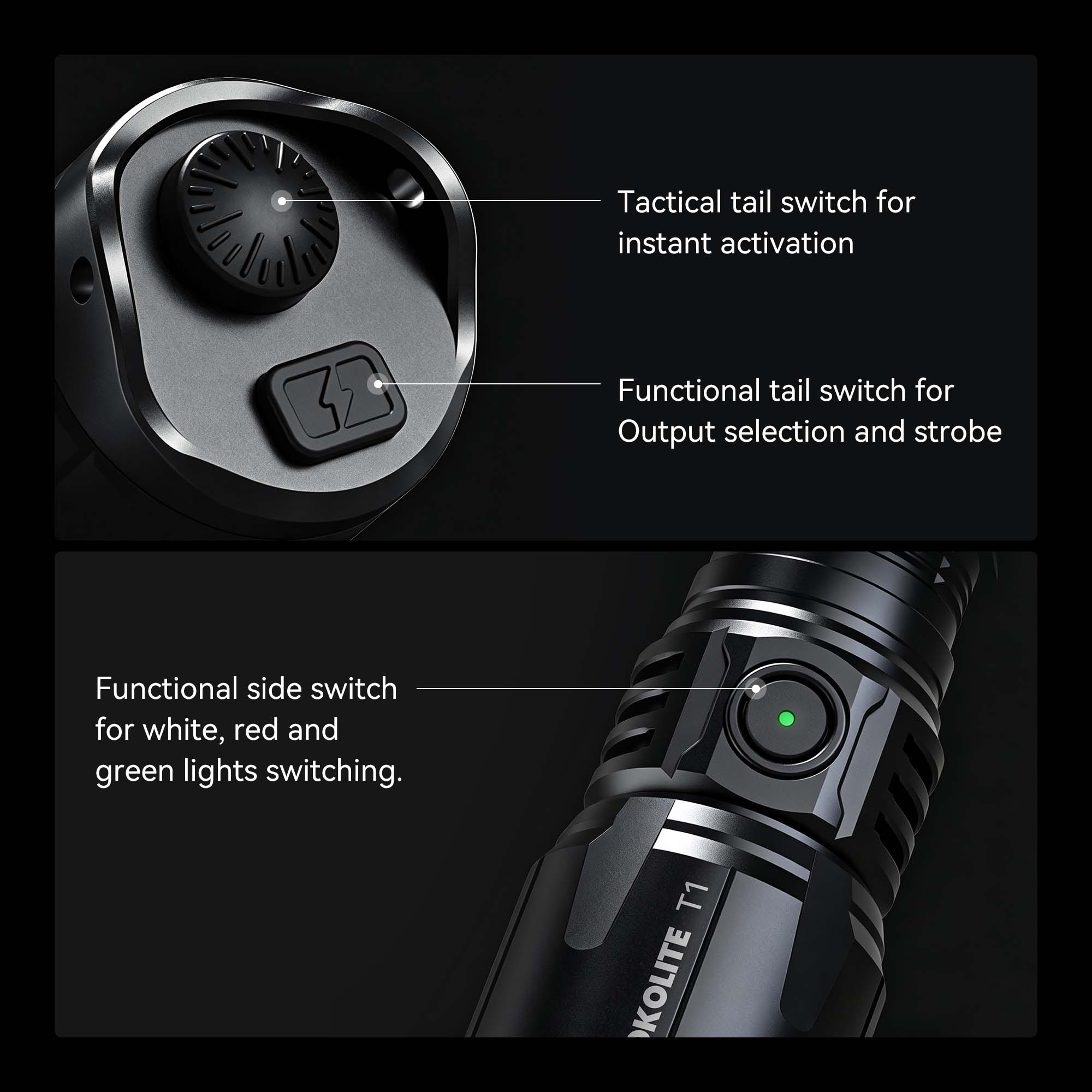 T1 - 2060LM Rechargeable Tactical Flashlight with White, Red & Green Light for Outdoor&Hunting