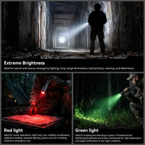 T1 - 2060LM Rechargeable Tactical Flashlight with White, Red & Green Light for Outdoor&Hunting