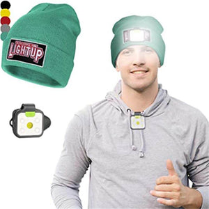Brightest LED Headlamp With Beanies Hats For Man In Cyan