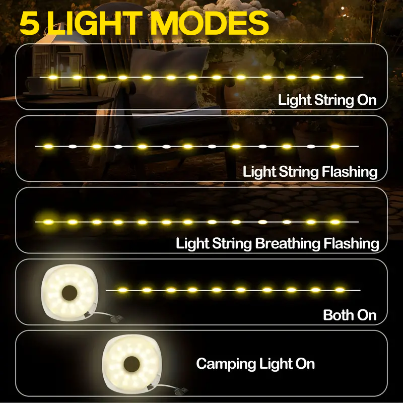 2-in-1 Camping String lights 33ft