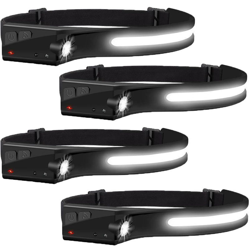 Hokolite 1200lm 210° Wide Beam Rechargeable Headlamp with Motion Sensor Black / 4 Pack