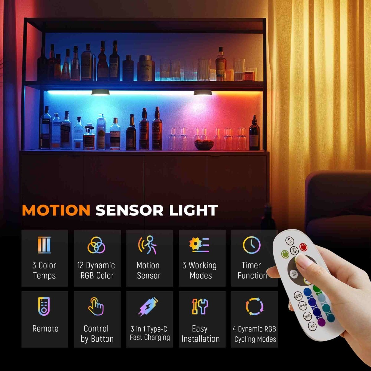 HOKOLITE 1464 - 4 Pack Charging Base Motion Sensor Light - 
