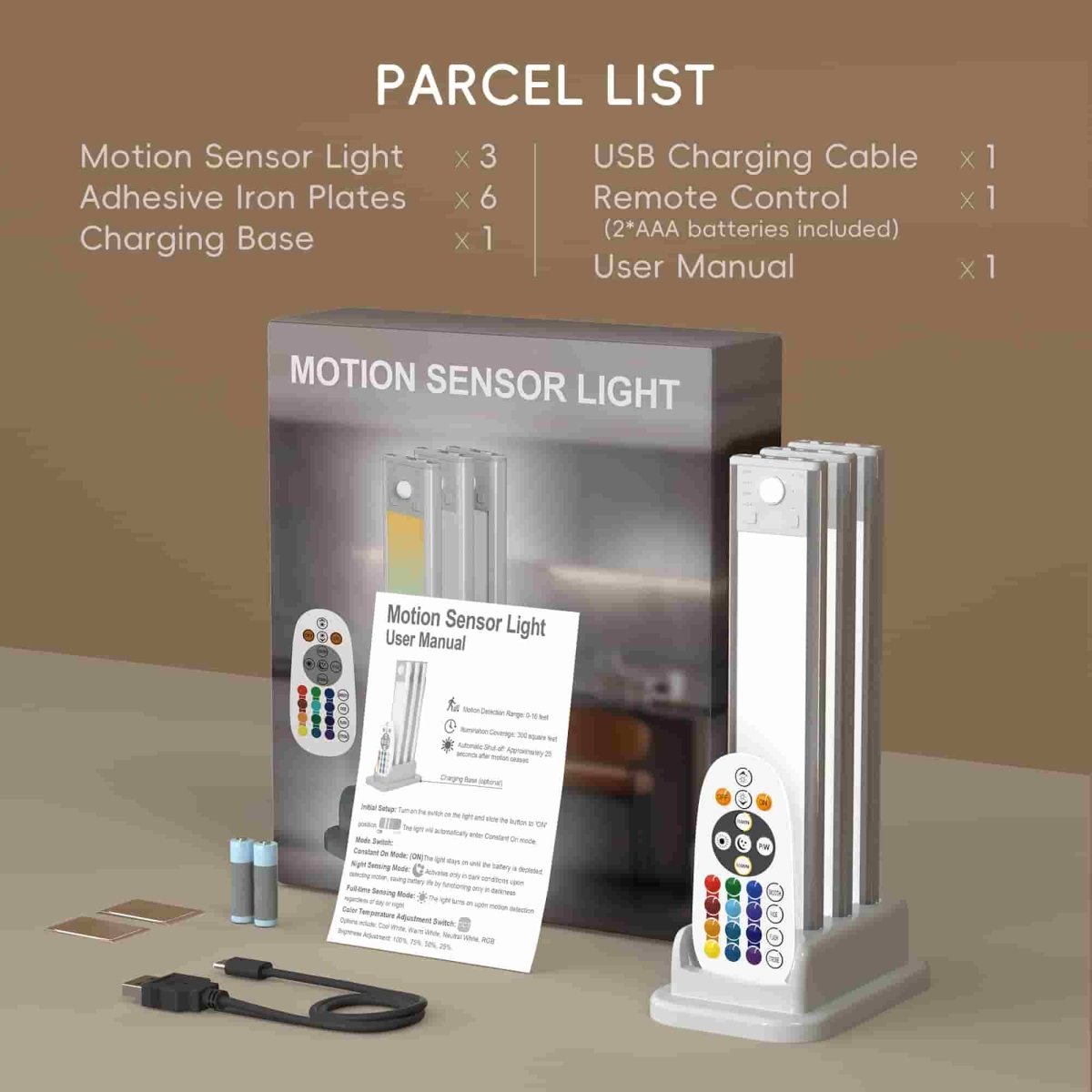 HOKOLITE 1466 - 3 - in - 1 Dimmable RGB Motion Sensor Light - 