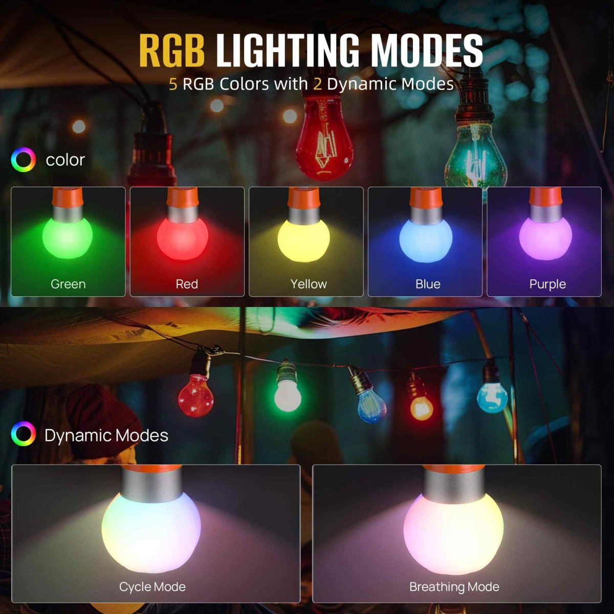 HOKOLITE 7612 - 150 Lumen 3 Pack RGB Camping Lantern - 