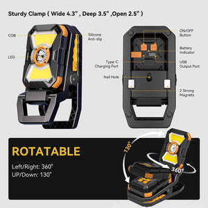 HOKOLITE ADELANTE W3 - 2100LM Clamp Magnetic Work Light - 