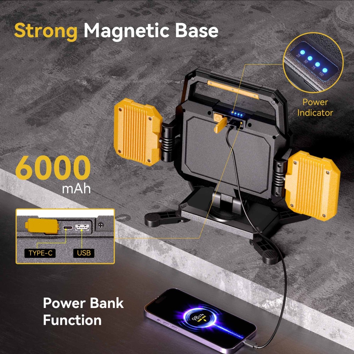 HOKOLITE 4000 Lumen LED magnetic Rechargeable Work Light for