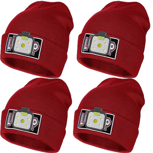 LED Beanie Hat Headlamp - Red 4 Pack