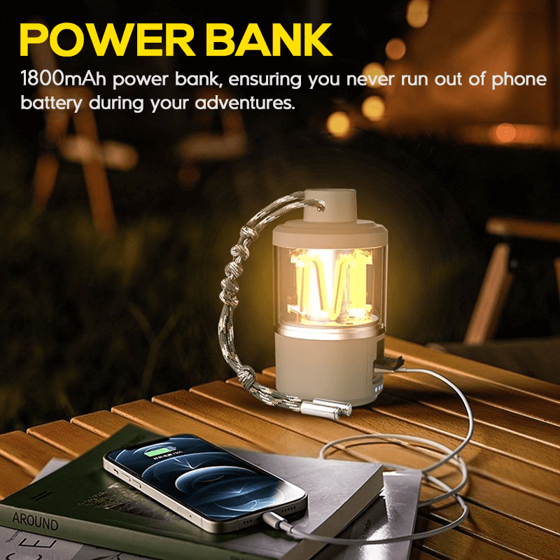 Retro LED Camping Lantern Rechargeable Tent Lights, Power Bank