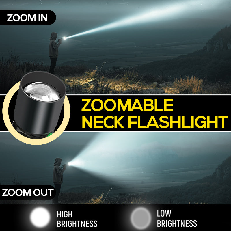 1800 Lumens Rechargeable Zoomable Neck Work Light Flashlight