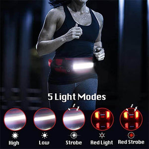 Red Adjustable Running Belt Waist Light For Runners - Hokolite