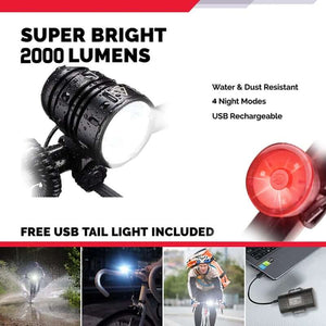 Hokolite 2000 Lumens LED Rechargeable Bike LightSet