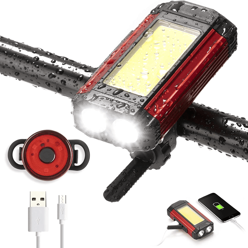 800 Lumens LED & COB Rechargeable Bicycle Lights LED Red