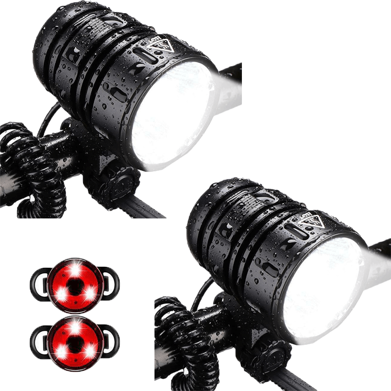Hokolite 2000 Lumens Waterproof  Rechargeable LED Bike Light With Bicycle Safety Lights 2 pack