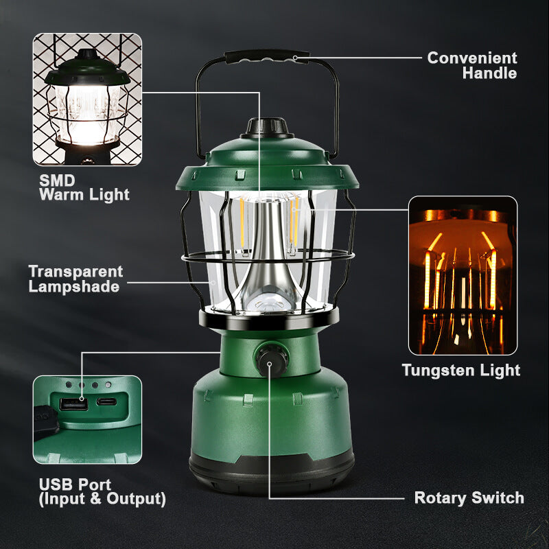 LED Camping Lantern Emergency Light Solar AC Rechargeable, 4-Pack