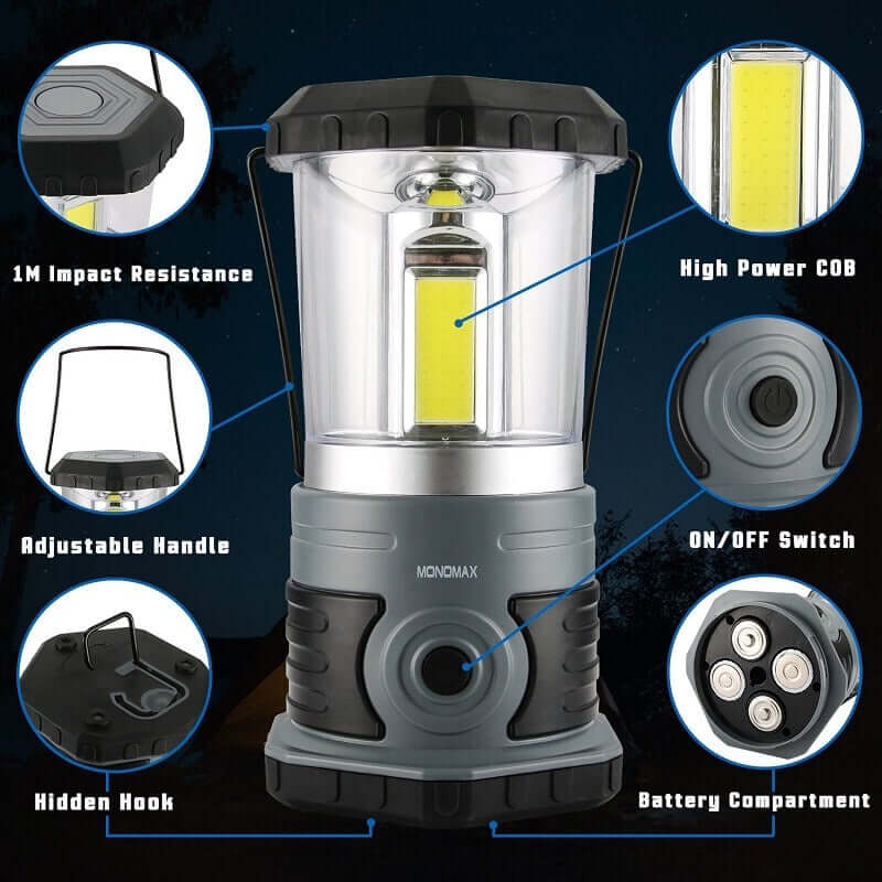 Camping Lantern Rechargeable, 1500LM Dimmable LED Vintage Lanterns  Waterproof High Capacity Portable Lantern Flashlight COB Lightweight Tent  Light for